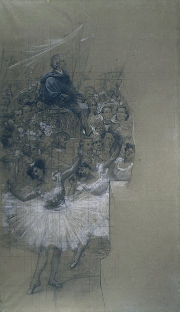 Ballet Dancers and Carlos Gomes - Cartoon for the Transfer of the Grand Drape of the Municipal Theater of Rio de Janeiro by Eliseu Visconti